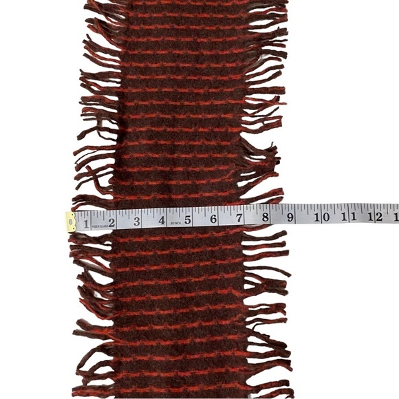 Brown & Orange 100% Irish Wool Reversible Dot Print /Stripe Print Frilly Scarf - Picture 6 of 9